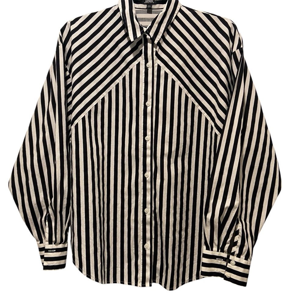 Express Boyfriend Portofino Striped Button Down Shirt Black White Size S